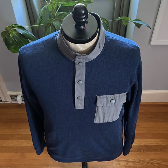 LL Bean Mens Large Blue 1/4 Snap Pockets Pullover Long Sleeve 100% Cotton - Picture 2 of 6